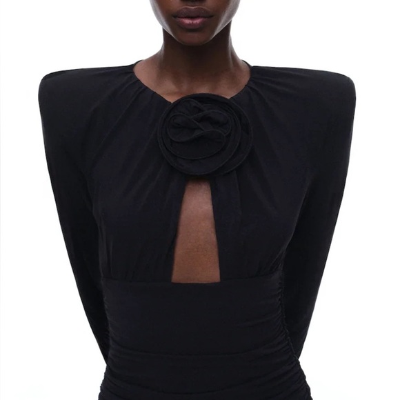 Magda Butrym x H&M viral black rose appliqué long sleeve jersey dress - XL - Picture 1 of 6